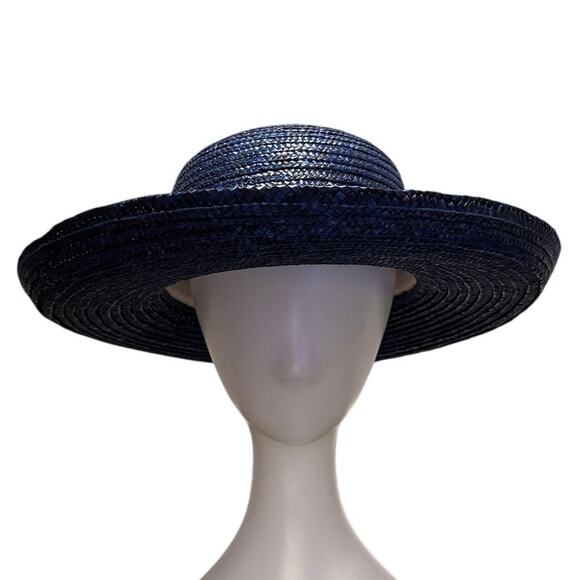 Unbranded Accessories - 1980s Unbranded Navy Straw Sun Hat Vintage